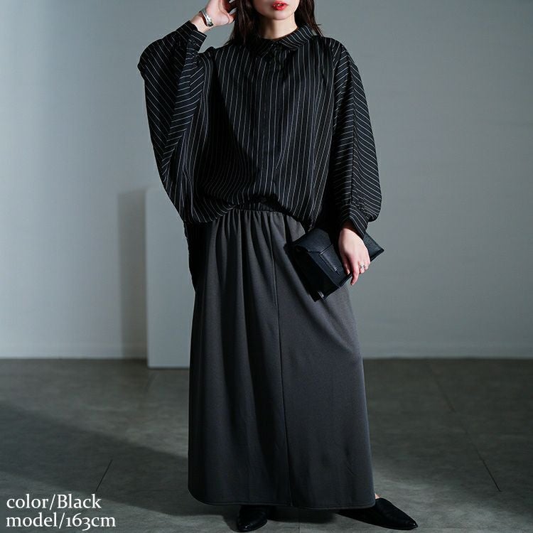 大きいサイズ レディース ピンストライプドルマンシャツ　sw-0678
