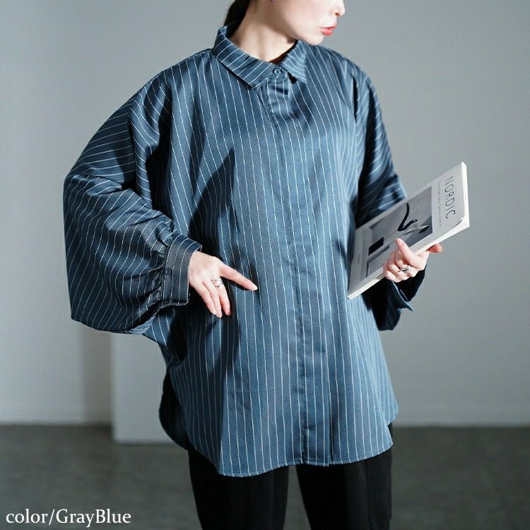 大きいサイズ レディース ピンストライプドルマンシャツ　sw-0678