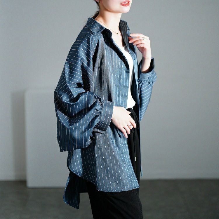 大きいサイズ レディース ピンストライプドルマンシャツ　sw-0678
