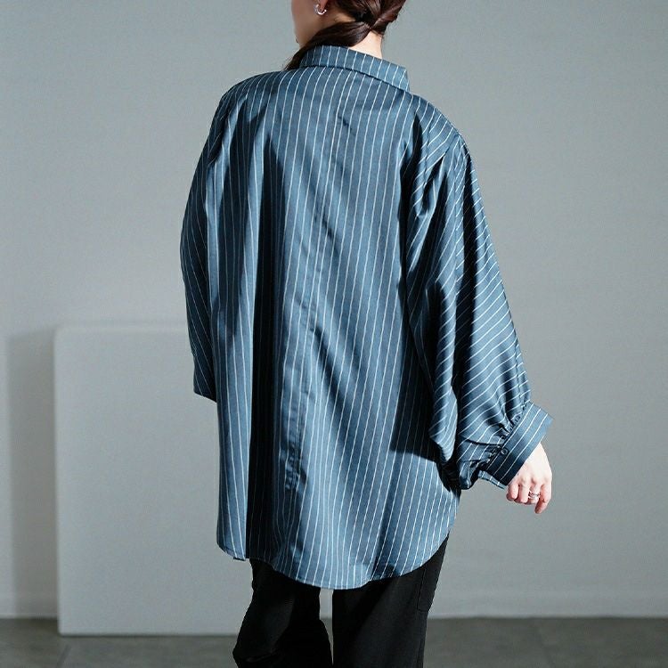 大きいサイズ レディース ピンストライプドルマンシャツ　sw-0678