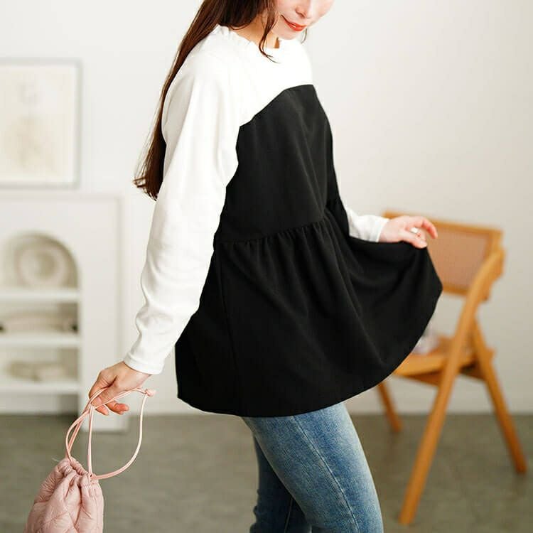 大きいサイズ レディース ビスチェドッキングフリルネックチュニック　cpdai-659528