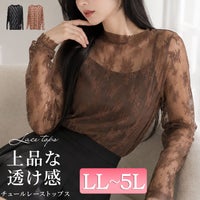大きいサイズ レディース ミニハイネック花柄チュールレーストップス　cpdai-659594 【メール便可】