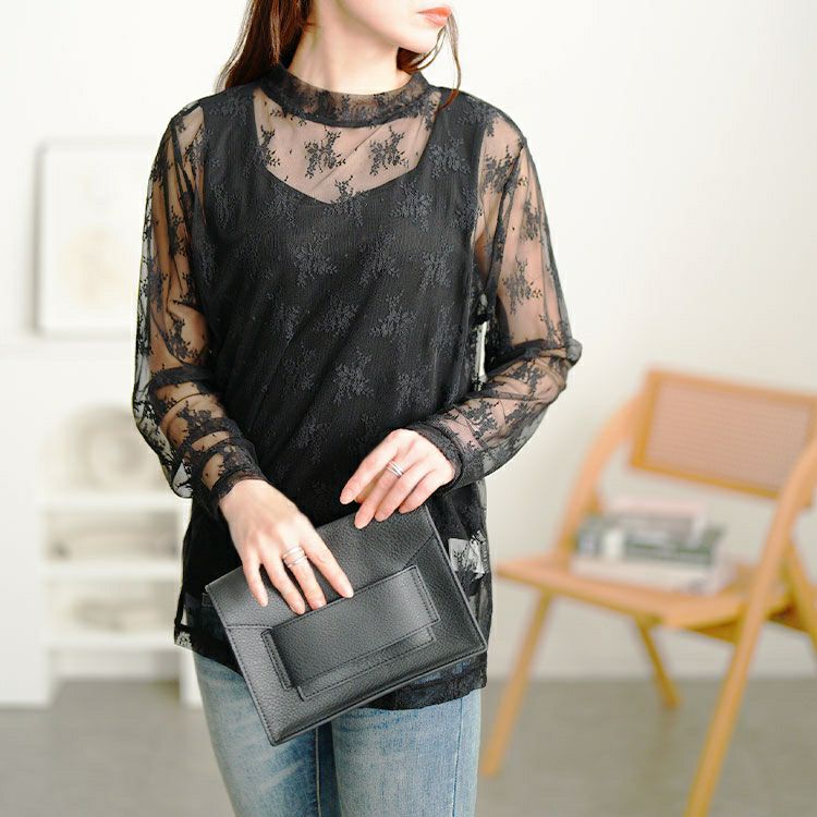 大きいサイズ レディース ミニハイネック花柄チュールレーストップス　cpdai-659594 【メール便可】