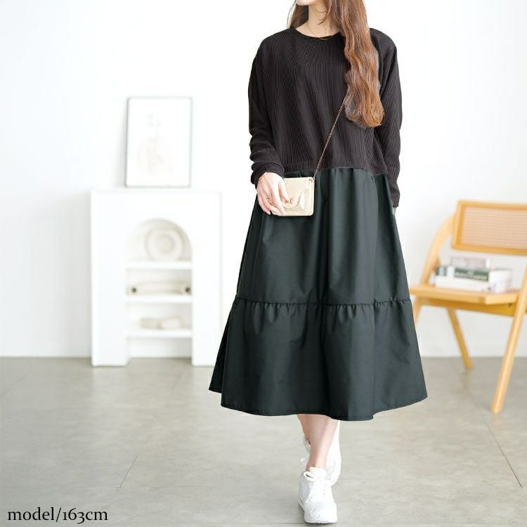 大きいサイズ レディース ティアードドッキングワンピース　cpdai-659547 【メール便可】