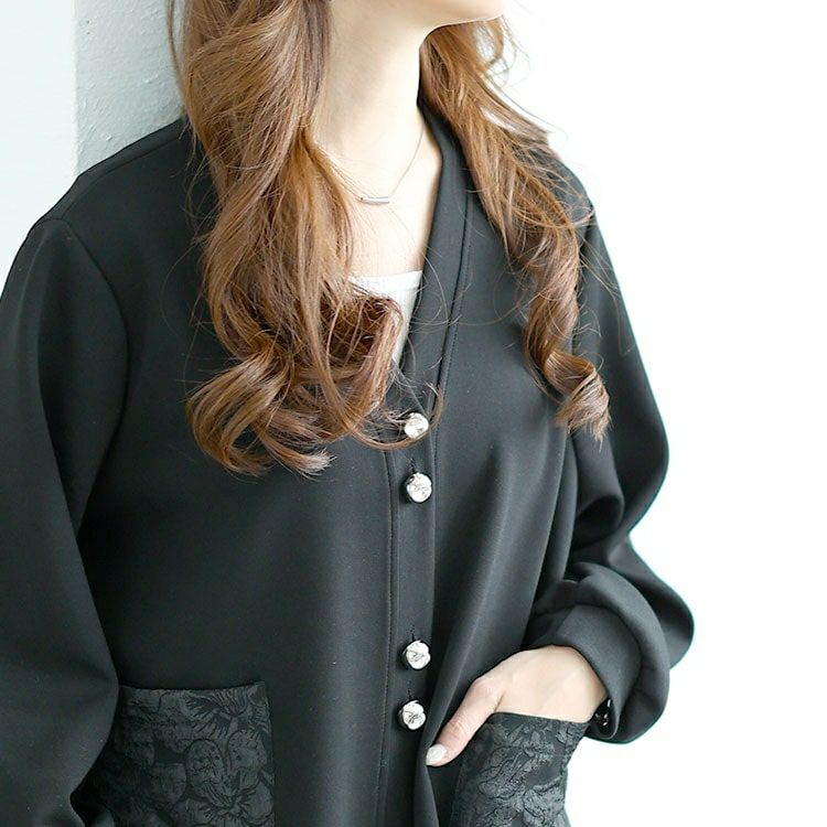 大きいサイズ レディース 花柄ポケットVネックカーディガン　goldy-1640