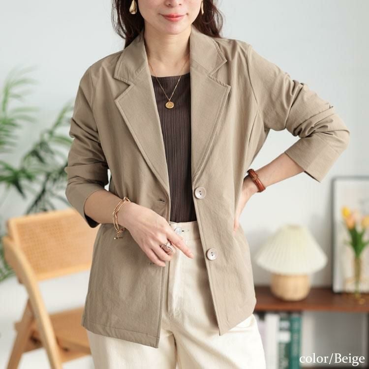 大きいサイズ レディース 軽量ストレッチテーラードジャケット　maru-30125 【メール便可】 ベージュ