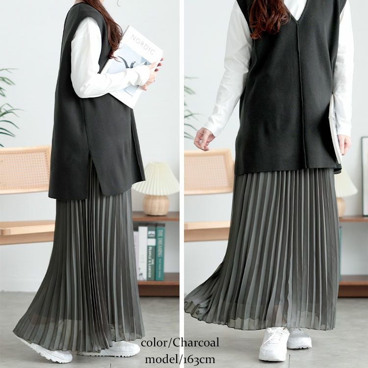 大きいサイズ レディース シフォンプリーツスカート　416803s