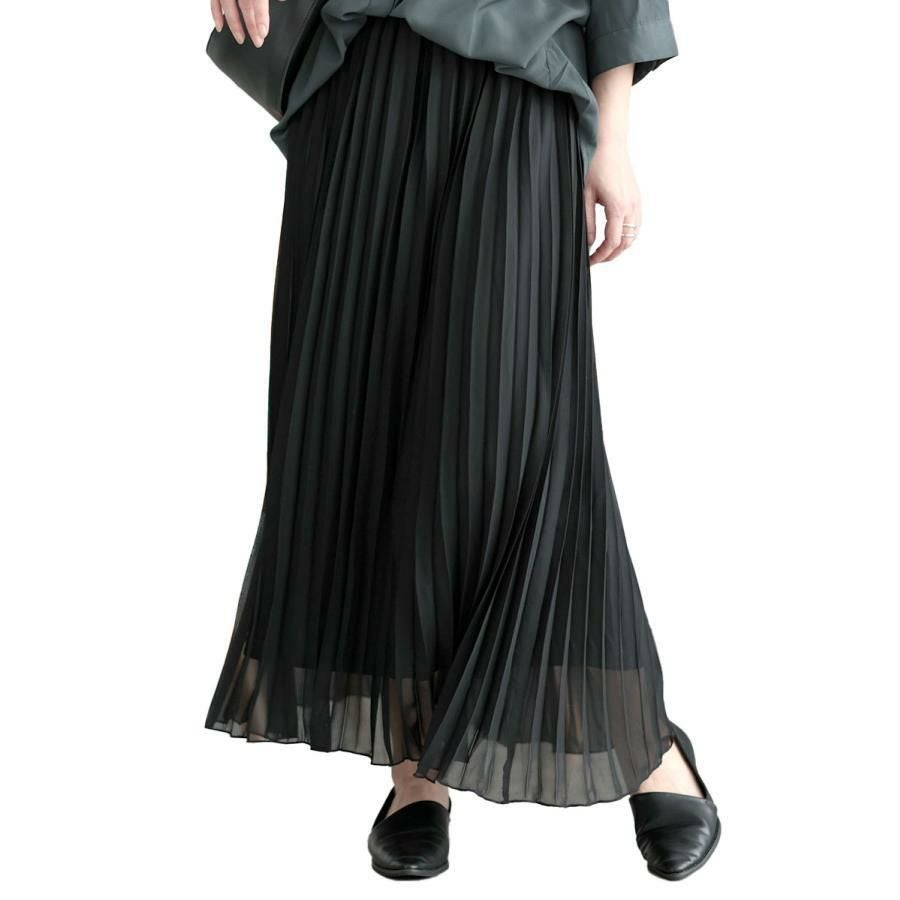 大きいサイズ レディース シフォンプリーツスカート　416803s ブラック
