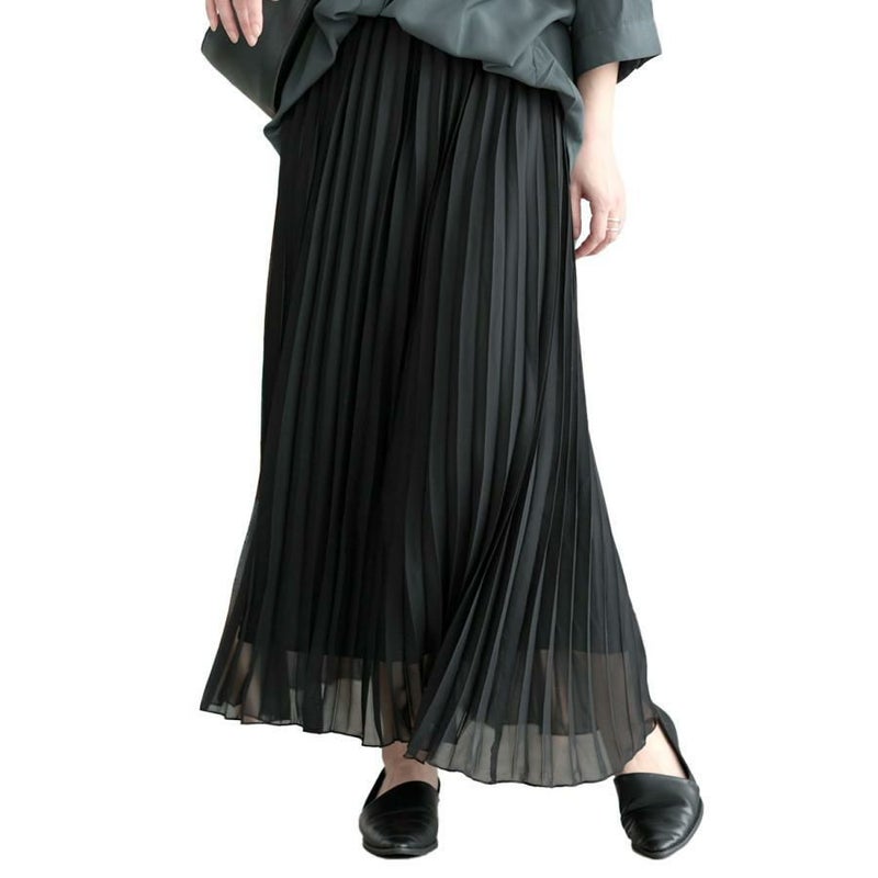大きいサイズ レディース シフォンプリーツスカート　416803s ブラック