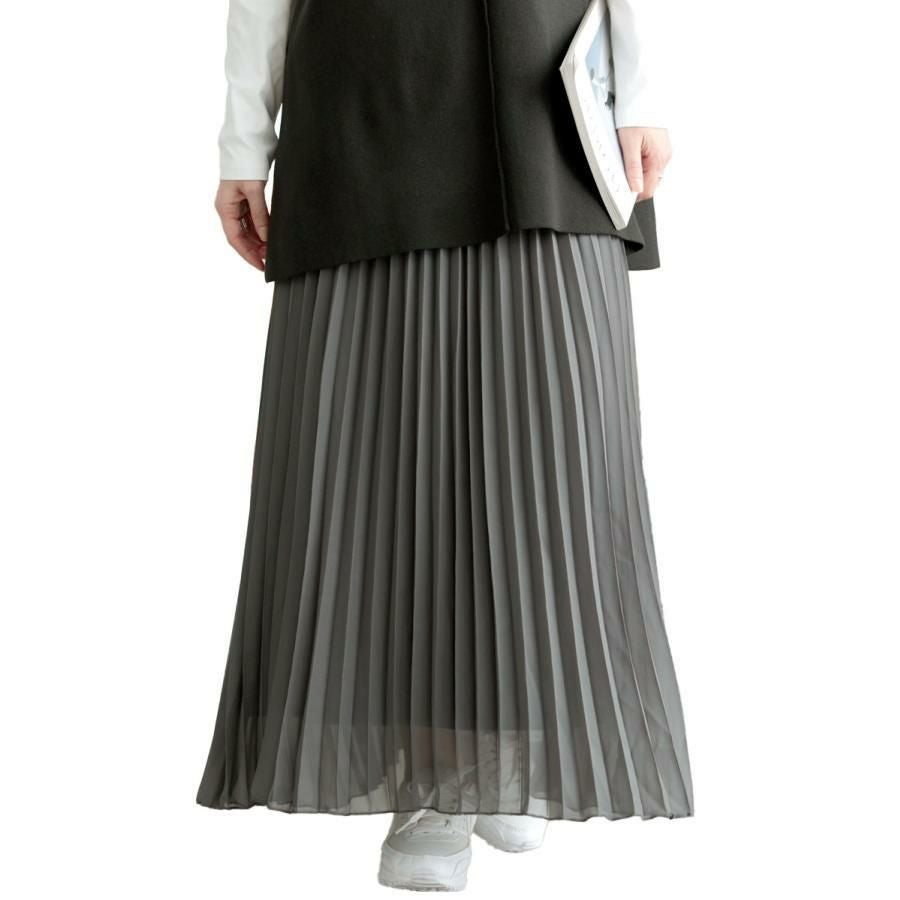 大きいサイズ レディース シフォンプリーツスカート　416803s チャコール