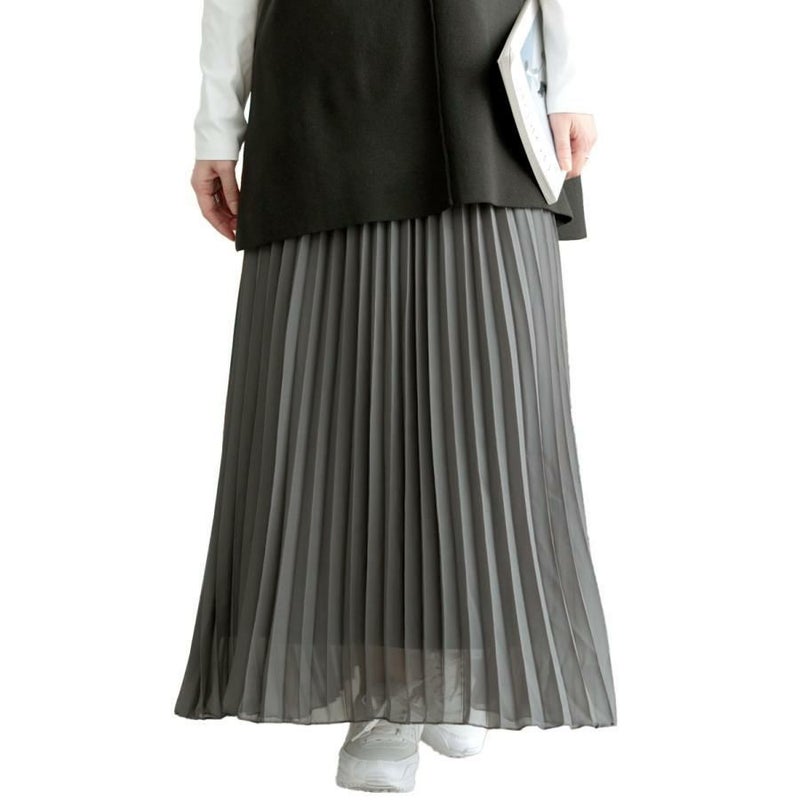 大きいサイズ レディース シフォンプリーツスカート　416803s チャコール