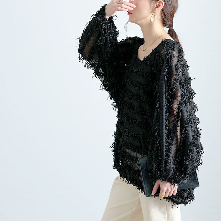 大きいサイズ レディース フリンジボーダージャガードドルマン　jp530 【メール便可】