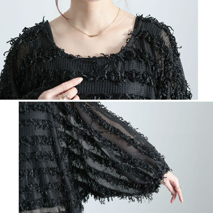 大きいサイズ レディース フリンジボーダージャガードドルマン　jp530 【メール便可】