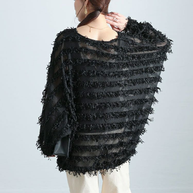 大きいサイズ レディース フリンジボーダージャガードドルマン　jp530 【メール便可】