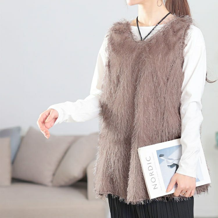 大きいサイズ レディース ホルターネックシャギーベスト　jp524 【メール便可】