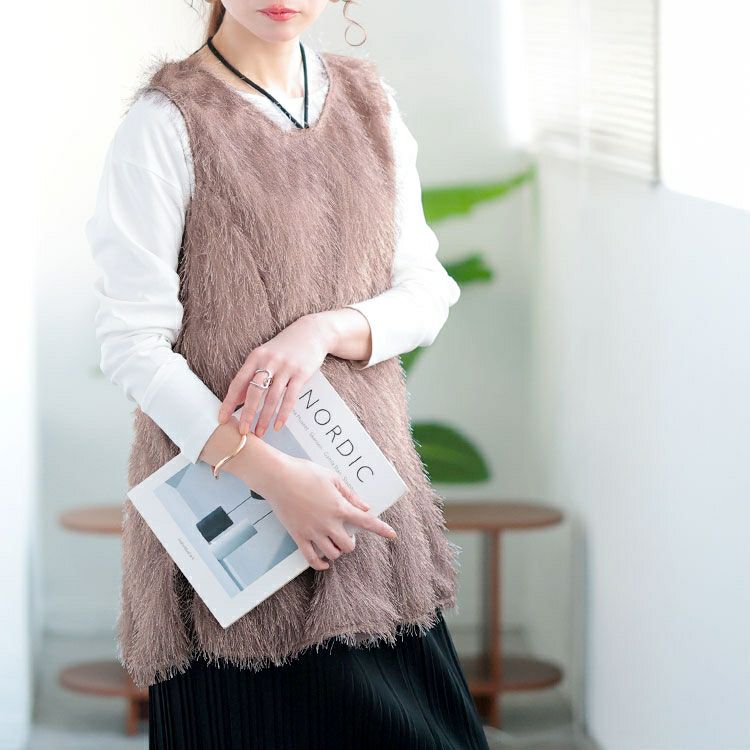 大きいサイズ レディース ホルターネックシャギーベスト　jp524 【メール便可】