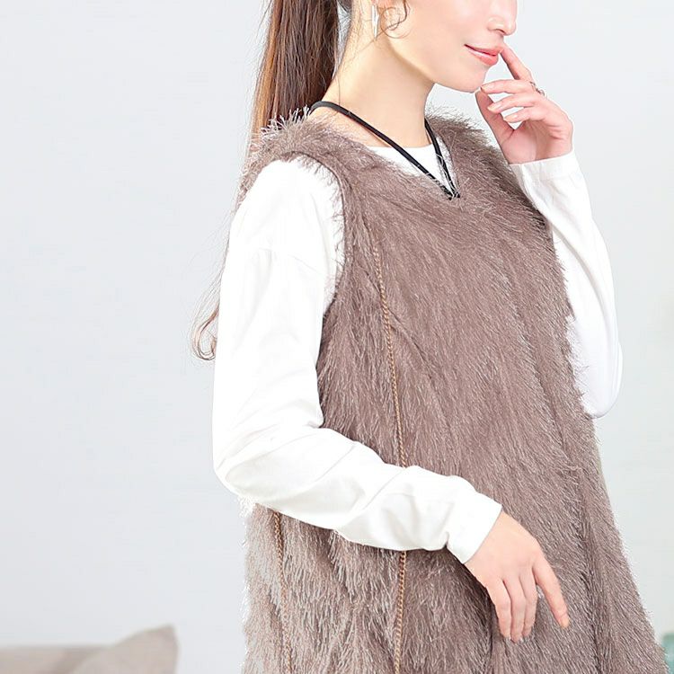 大きいサイズ レディース ホルターネックシャギーベスト　jp524 【メール便可】