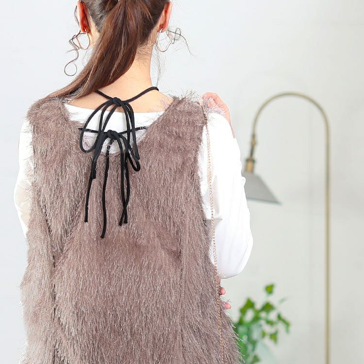 大きいサイズ レディース ホルターネックシャギーベスト　jp524 【メール便可】