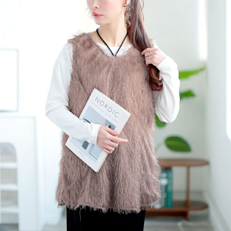 大きいサイズ レディース ホルターネックシャギーベスト　jp524 【メール便可】