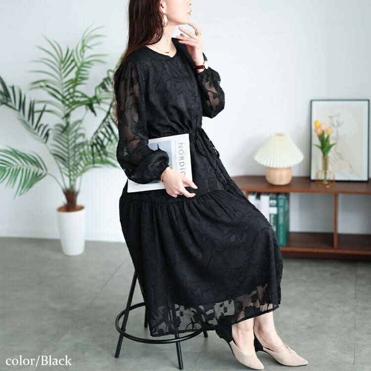 大きいサイズ レディース 花柄ジャガードティアードワンピース　jp535 【メール便可】