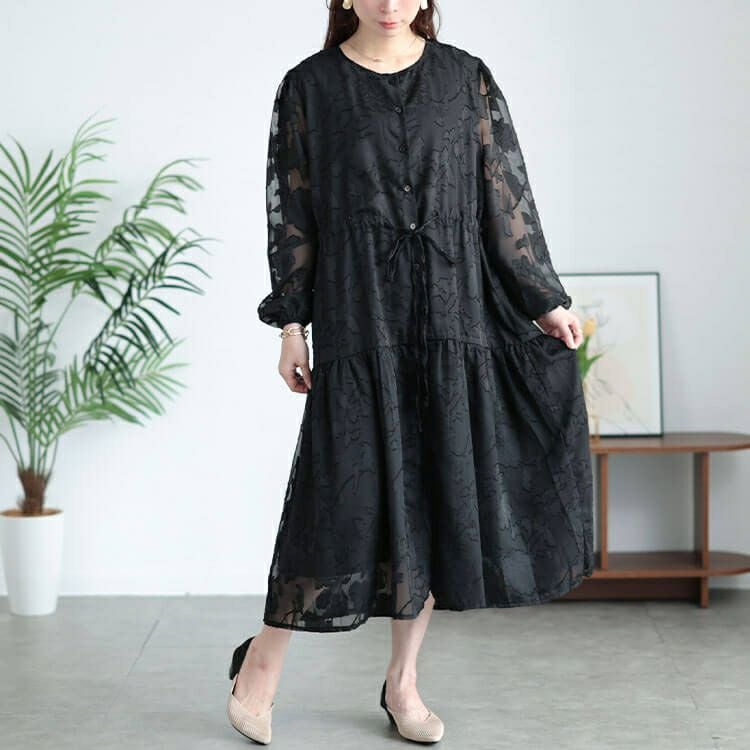 大きいサイズ レディース 花柄ジャガードティアードワンピース　jp535 【メール便可】