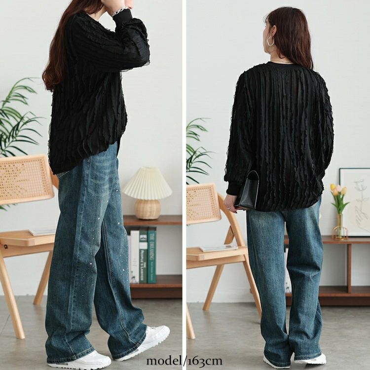 大きいサイズ レディース フリルタックジャガードプルオーバー　plan-271024 【メール便可】