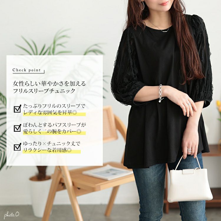 大きいサイズ レディース フリルタックジャガード切り替えプルオーバー　plan-271527 【メール便可】