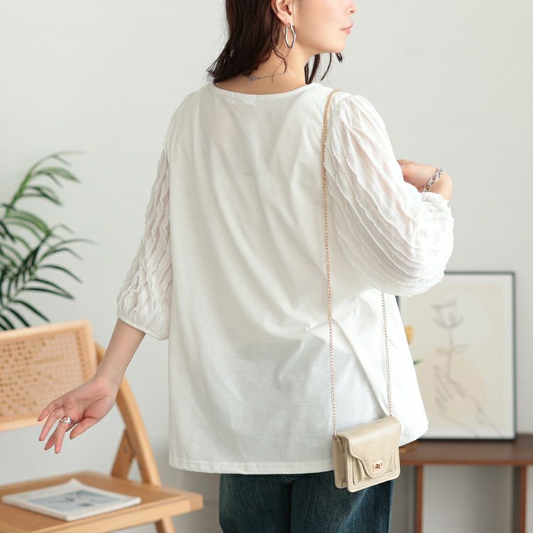 大きいサイズ レディース フリルタックジャガード切り替えプルオーバー　plan-271527 【メール便可】