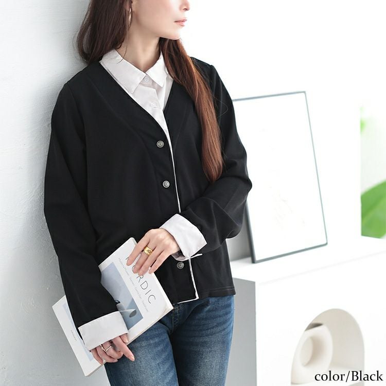 大きいサイズ レディース フェイクシャツカーディガン　plan-271601