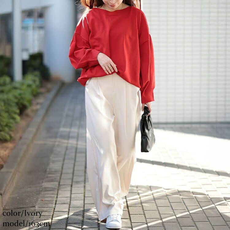 大きいサイズ レディース エステルツイルセンタータックワイドパンツ　plan-350001