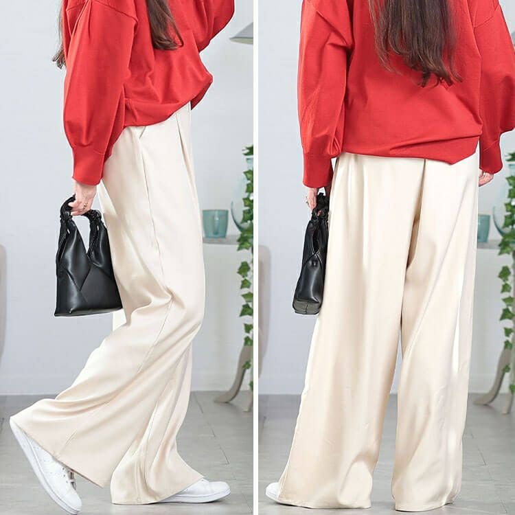 大きいサイズ レディース エステルツイルセンタータックワイドパンツ　plan-350001