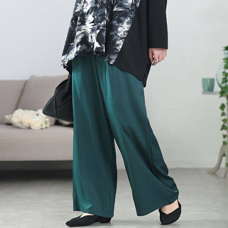 大きいサイズ レディース エステルツイルセンタータックワイドパンツ　plan-350001