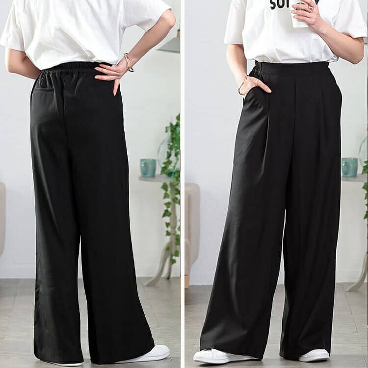 大きいサイズ レディース エステルツイルセンタータックワイドパンツ　plan-350001