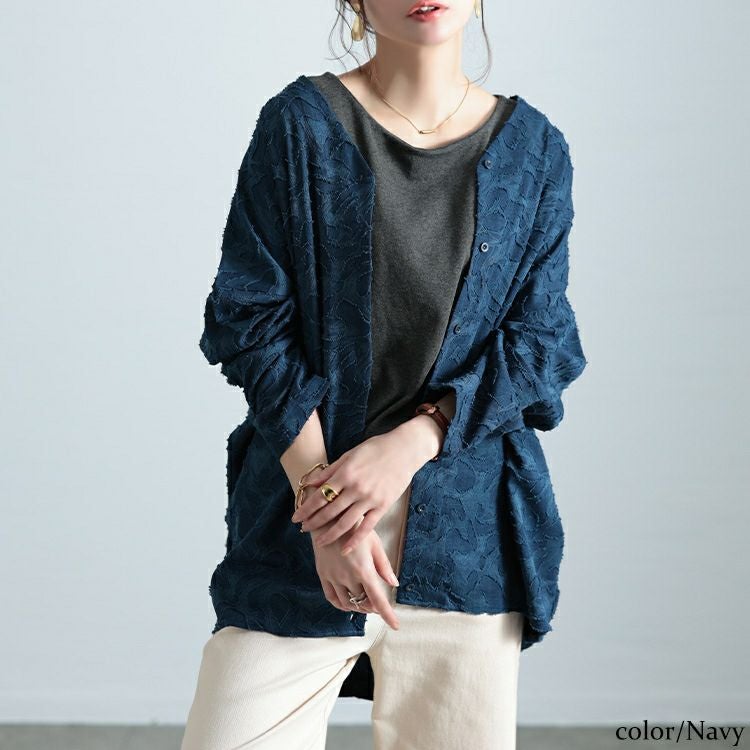大きいサイズ レディース ジャガードサイドタックコクーンシャツ　sw-0701