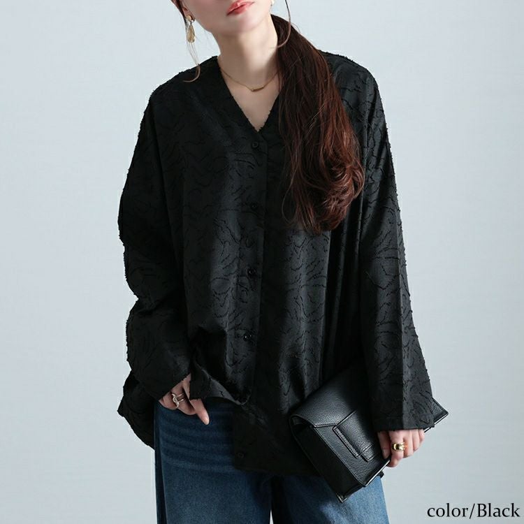 大きいサイズ レディース ジャガードサイドタックコクーンシャツ　sw-0701