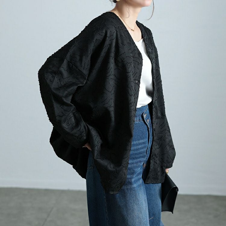 大きいサイズ レディース ジャガードサイドタックコクーンシャツ　sw-0701