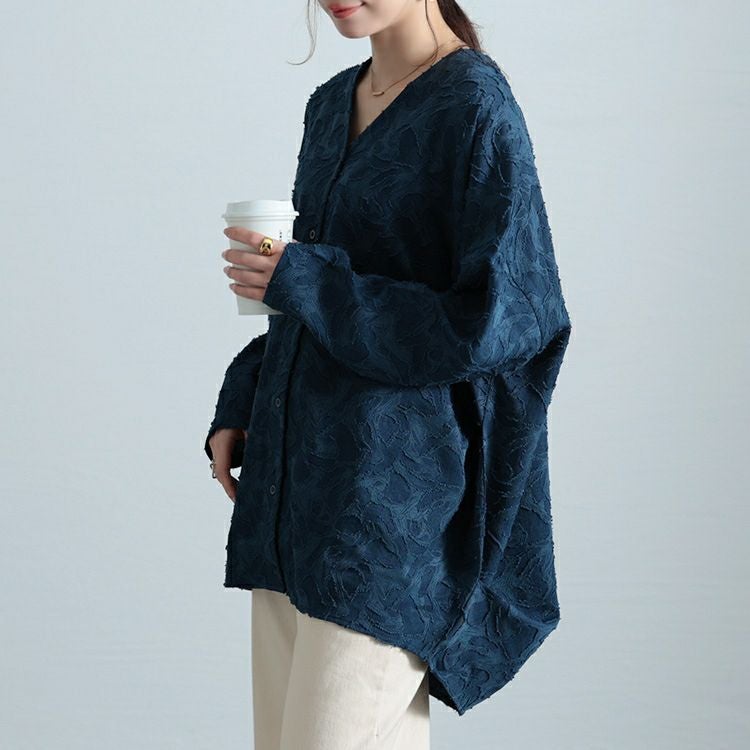 大きいサイズ レディース ジャガードサイドタックコクーンシャツ　sw-0701