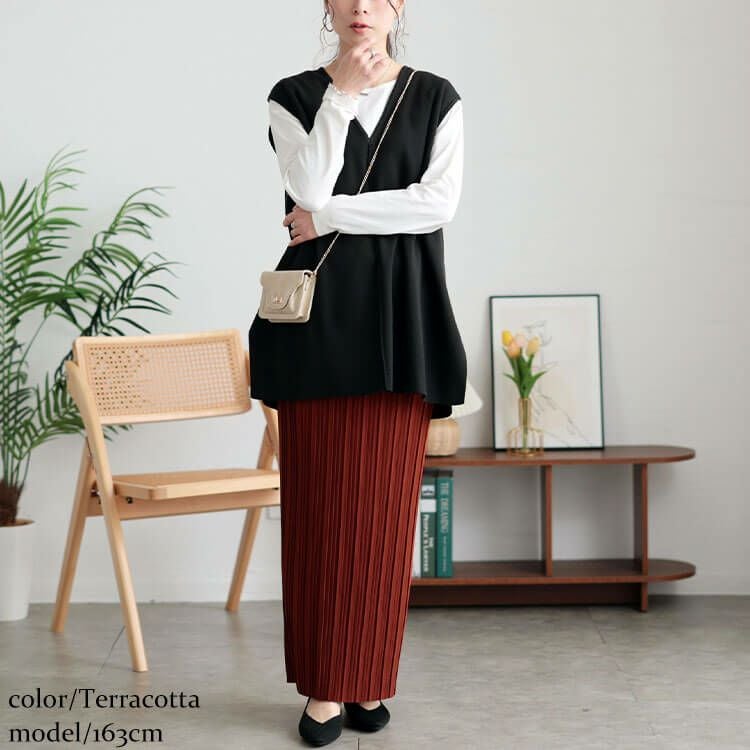 大きいサイズ レディース ランダムプリーツナロースカート　tog-1024