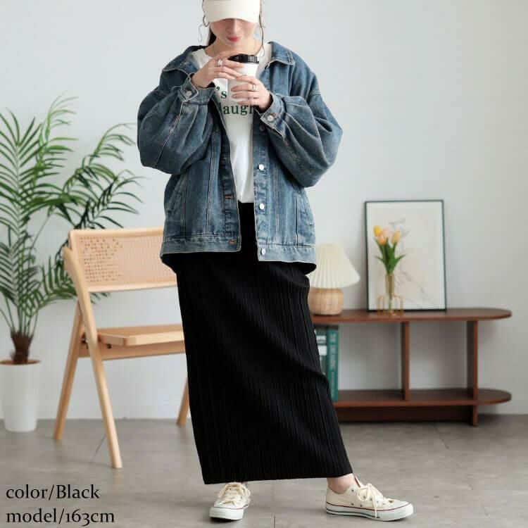 大きいサイズ レディース ランダムプリーツナロースカート　tog-1024 ブラック