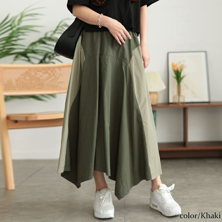 大きいサイズ レディース バイカラー切り替えイレヘムスカート　tog-1020