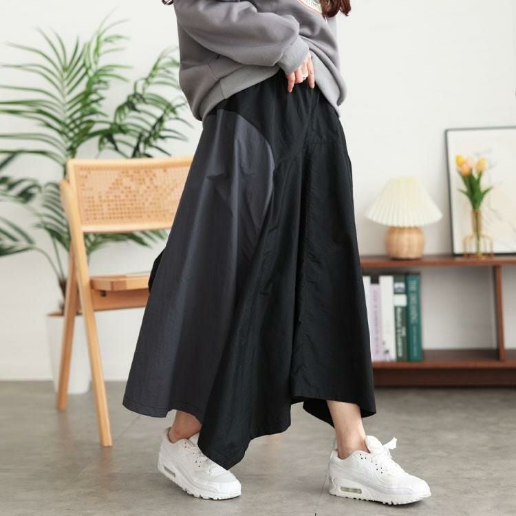 大きいサイズ レディース バイカラー切り替えイレヘムスカート　tog-1020 ブラック