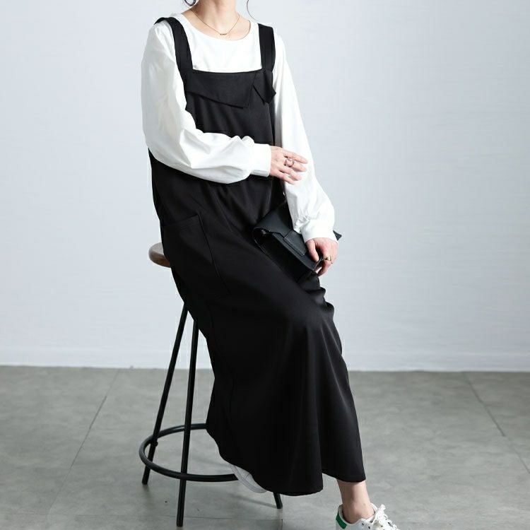 大きいサイズ レディース 襟付きバックスリットジャンパースカート　fem-558