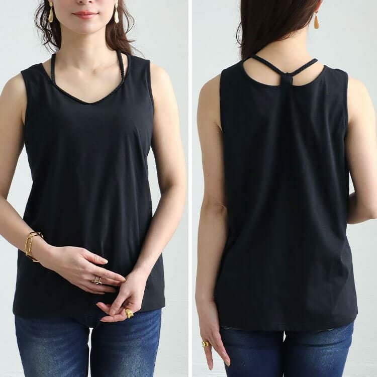 大きいサイズ レディース ホルターネックカップ付きタンクトップ　mncut-152050 ブラック