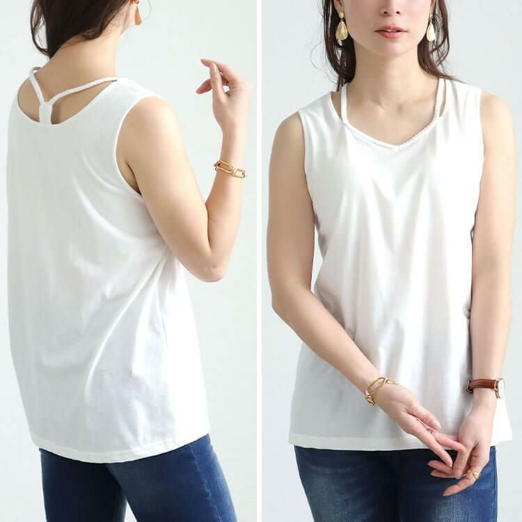 大きいサイズ レディース ホルターネックカップ付きタンクトップ　mncut-152050 ホワイト