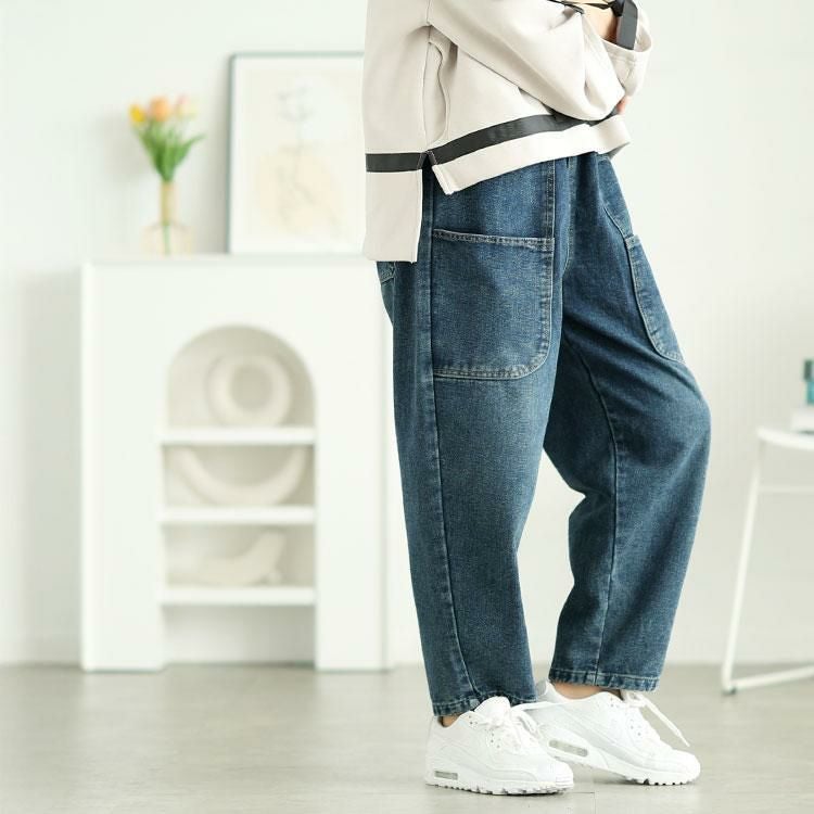 大きいサイズ レディース サルエルデニムパンツ　goldy-1646 ネイビー