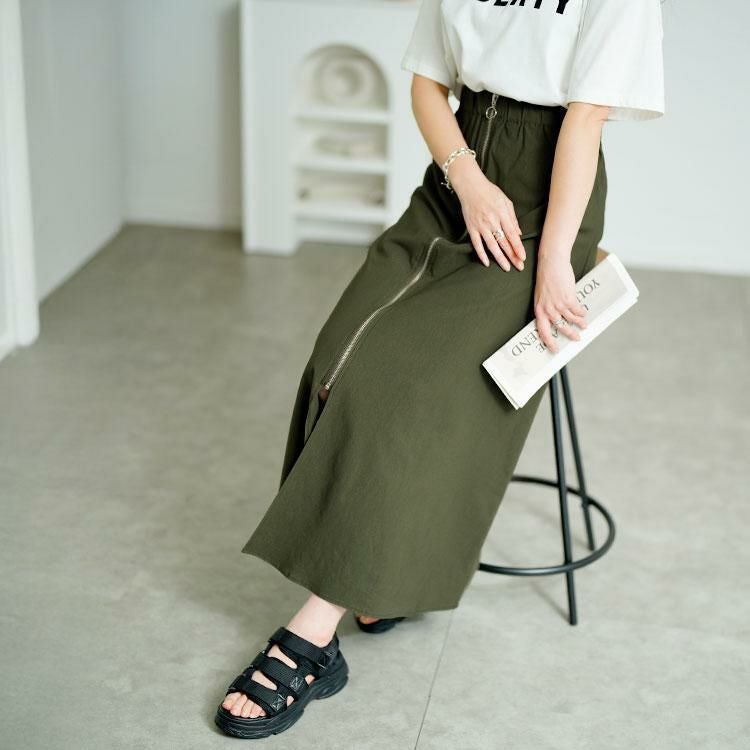 大きいサイズ レディース フロントジップアップフレアスカート tog