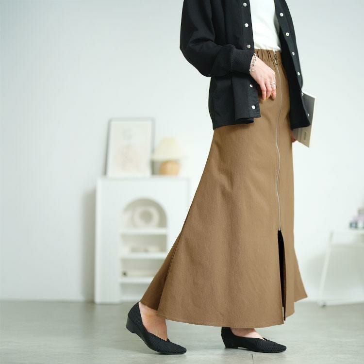 大きいサイズ レディース フロントジップアップフレアスカート　tog-1032 モカ