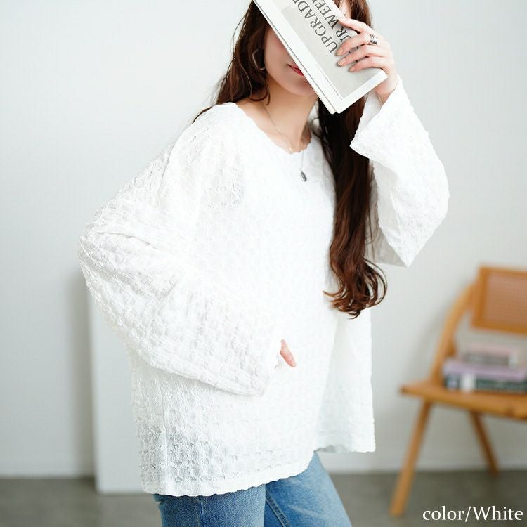 大きいサイズ レディース ラウンドネックポコポコプルオーバー　tog-1023