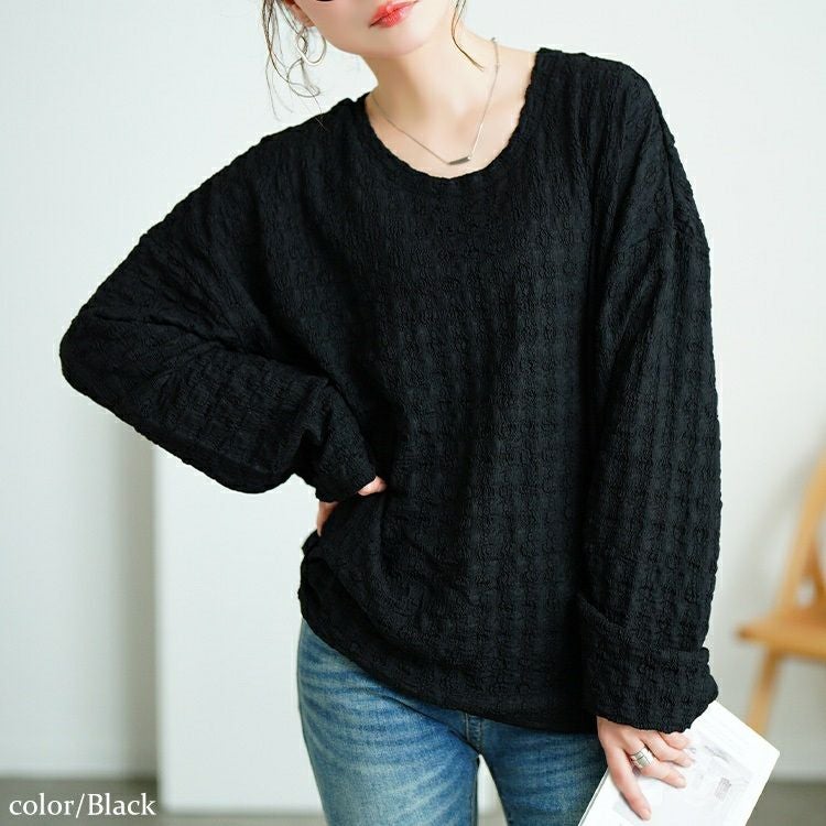 大きいサイズ レディース ラウンドネックポコポコプルオーバー　tog-1023