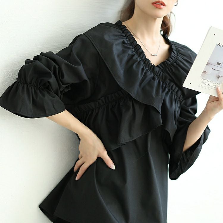 大きいサイズ レディース クロスフリルキャンディスリーブブラウス　tog-1029